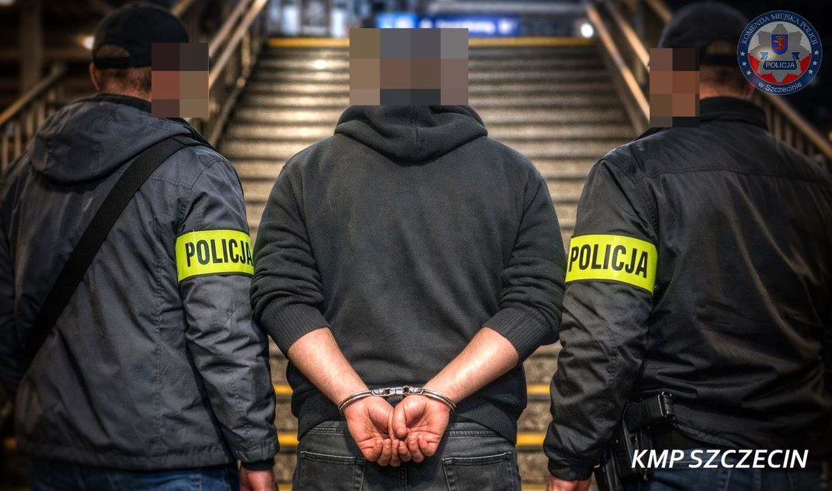 z piwem i papierosem wbiegł na dworzec. chwilę później był już w kajdankach